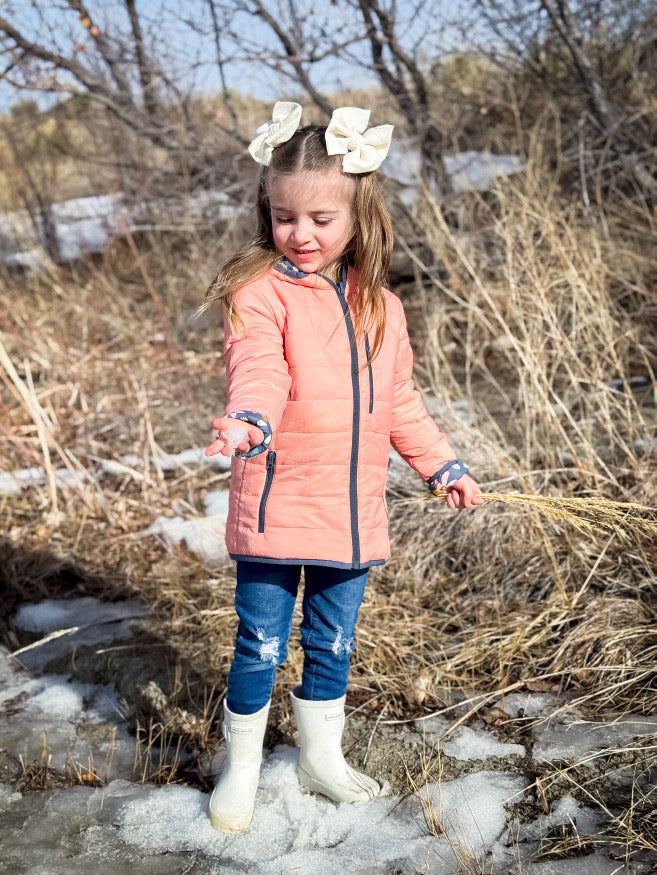 Reversible Flowers and Pink Lightweight Puffy Jacket