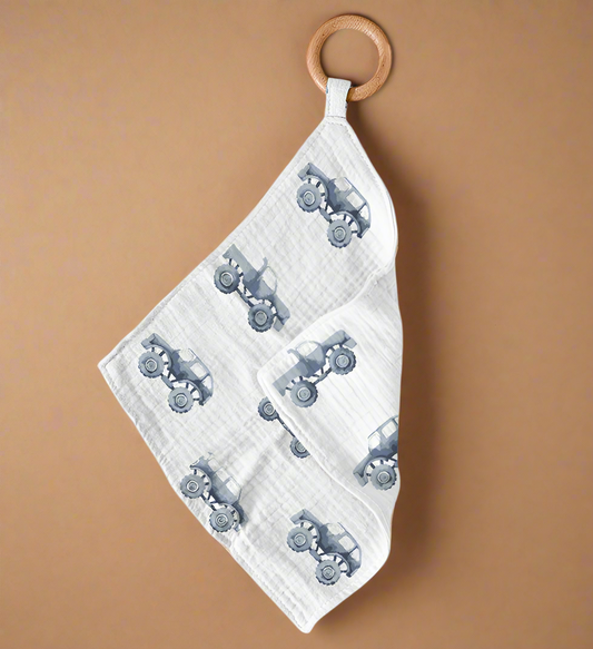 Indigo Monster Trucks Cotton Teether
