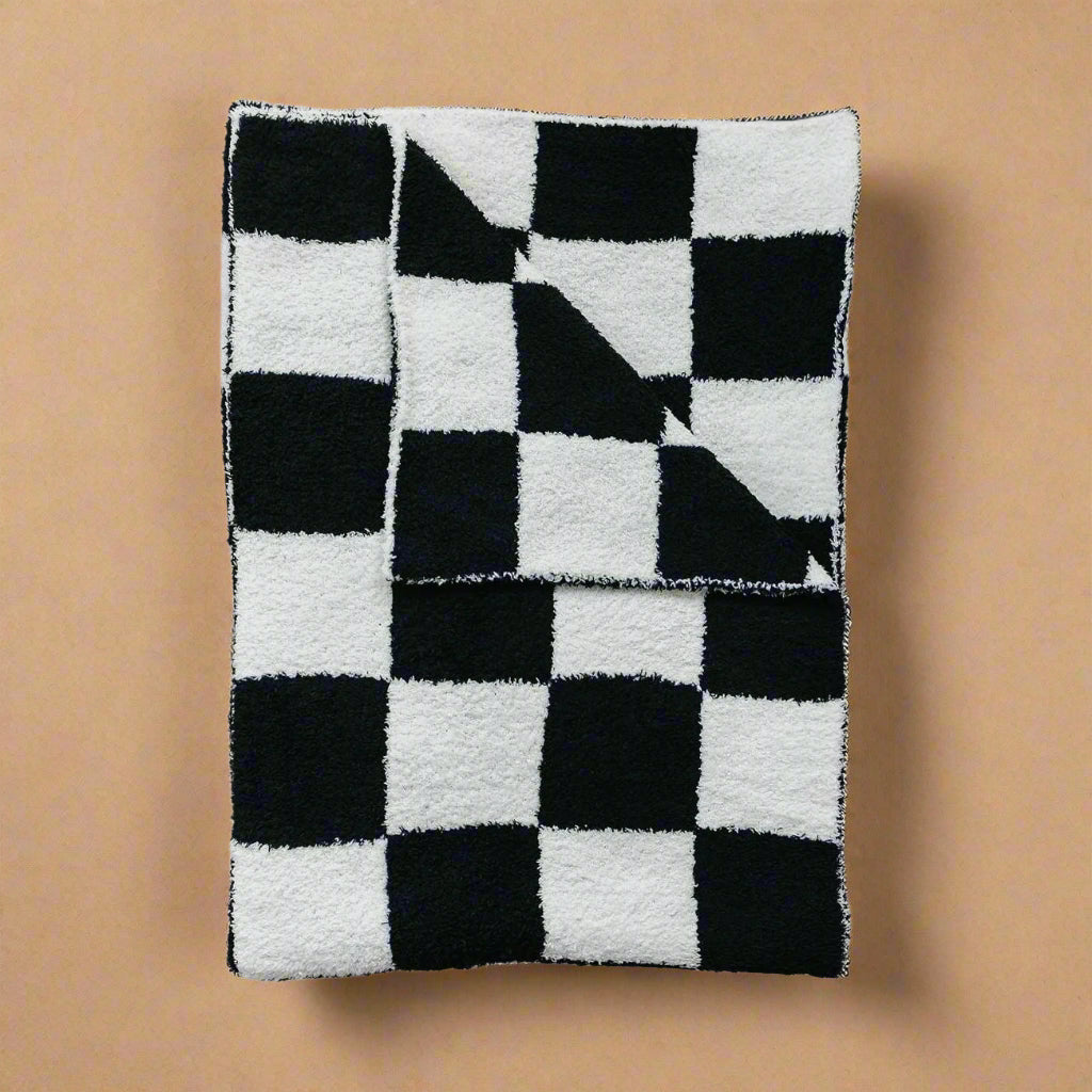 Black + White Checkered Plush Blanket