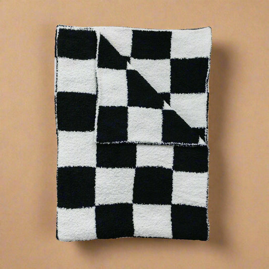 Black + White Checkered Plush Blanket