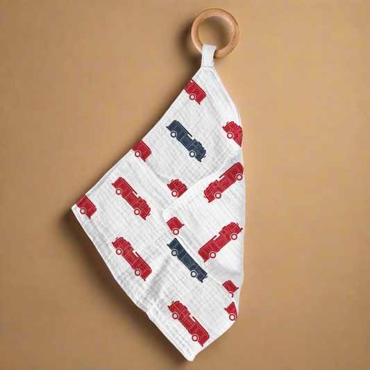 Blue and Red Fire Trucks Teether