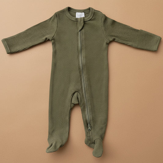 Winter Green Organic Cotton Ribbed Zipper