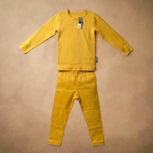 Premium Kids 100% Merino Wool Baselayer - Ultra-Soft thermal Underlayer - Mustard
