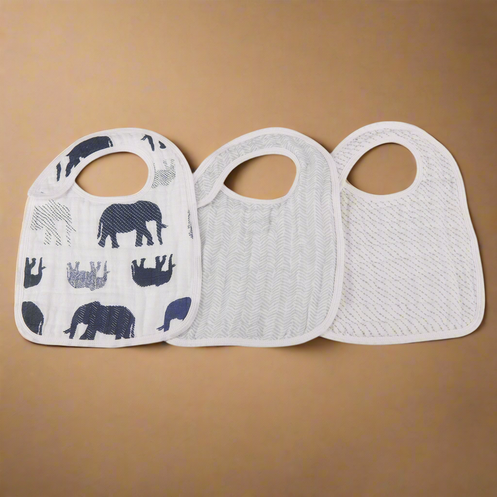 In the Wild Elephant Cotton Muslin Snap Bibs 3PK
