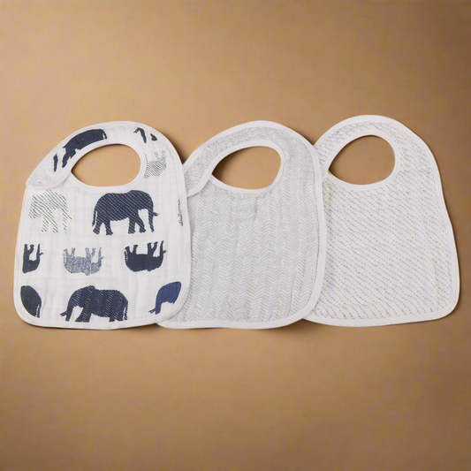 In the Wild Elephant Cotton Muslin Snap Bibs 3PK