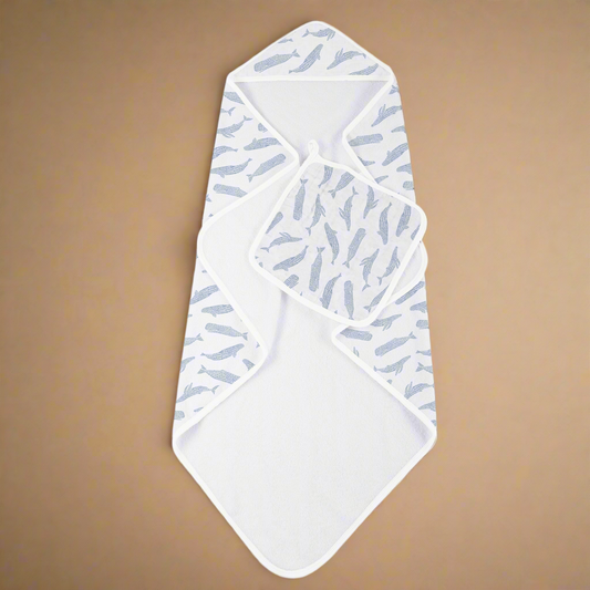 Whales Bamboo Hooded Towel and Washcloth Set