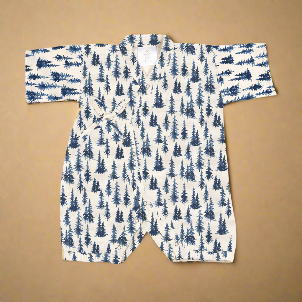 Indigo Forest Bamboo Mini Kimono Jumpsuit