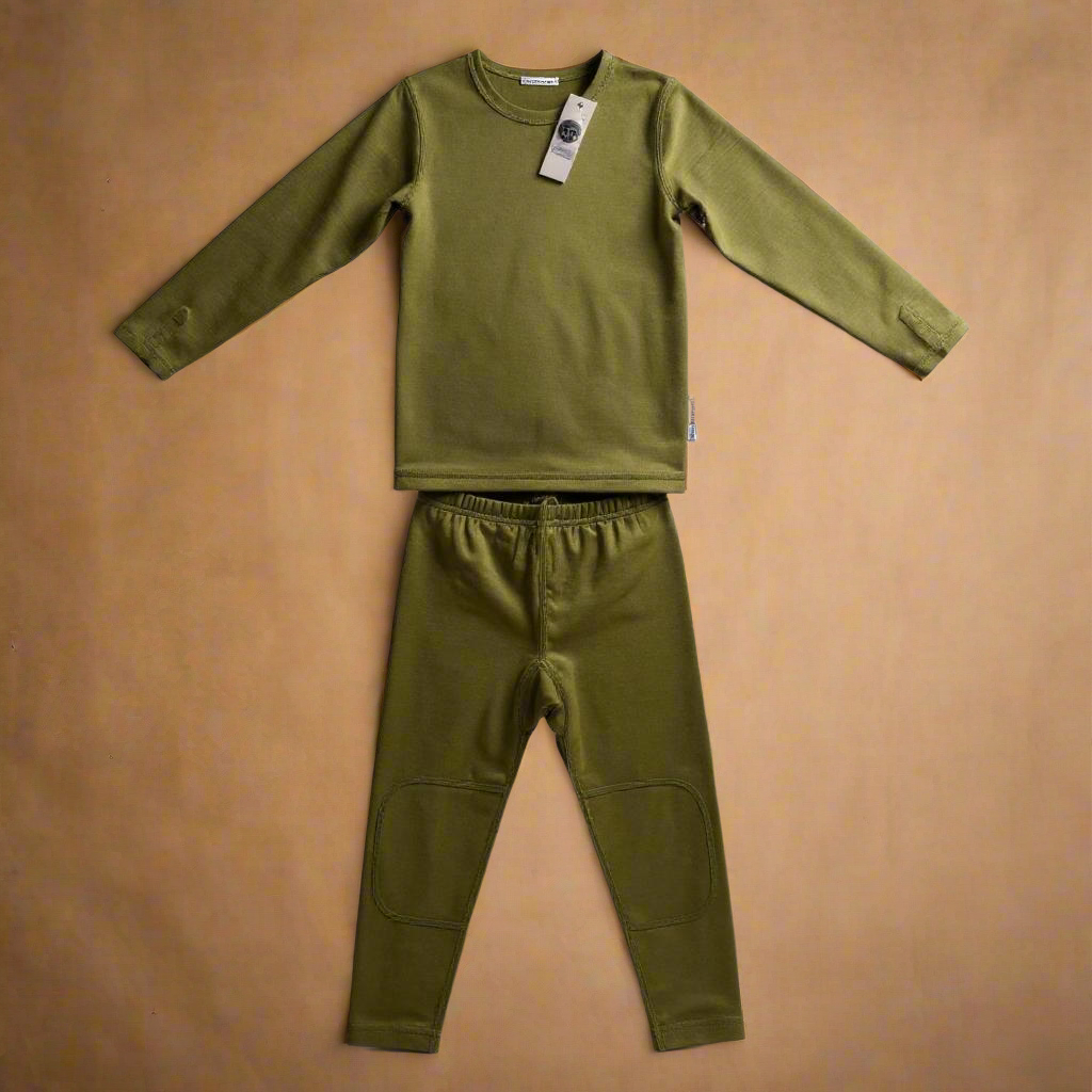 Premium Kids 100% Merino Wool Baselayer - Ultra-Soft thermal Underlayer - Sage