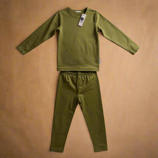 Premium Kids 100% Merino Wool Baselayer - Ultra-Soft thermal Underlayer - Sage
