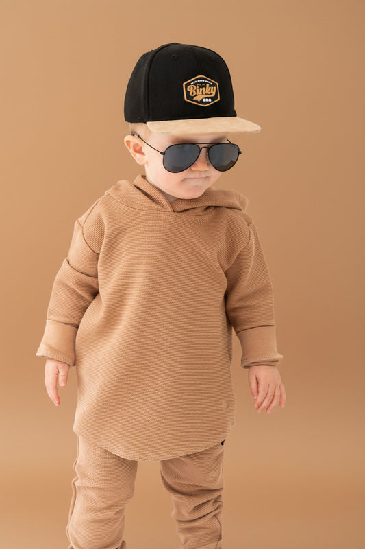 Umber Waffle Knit Hooded Pullover