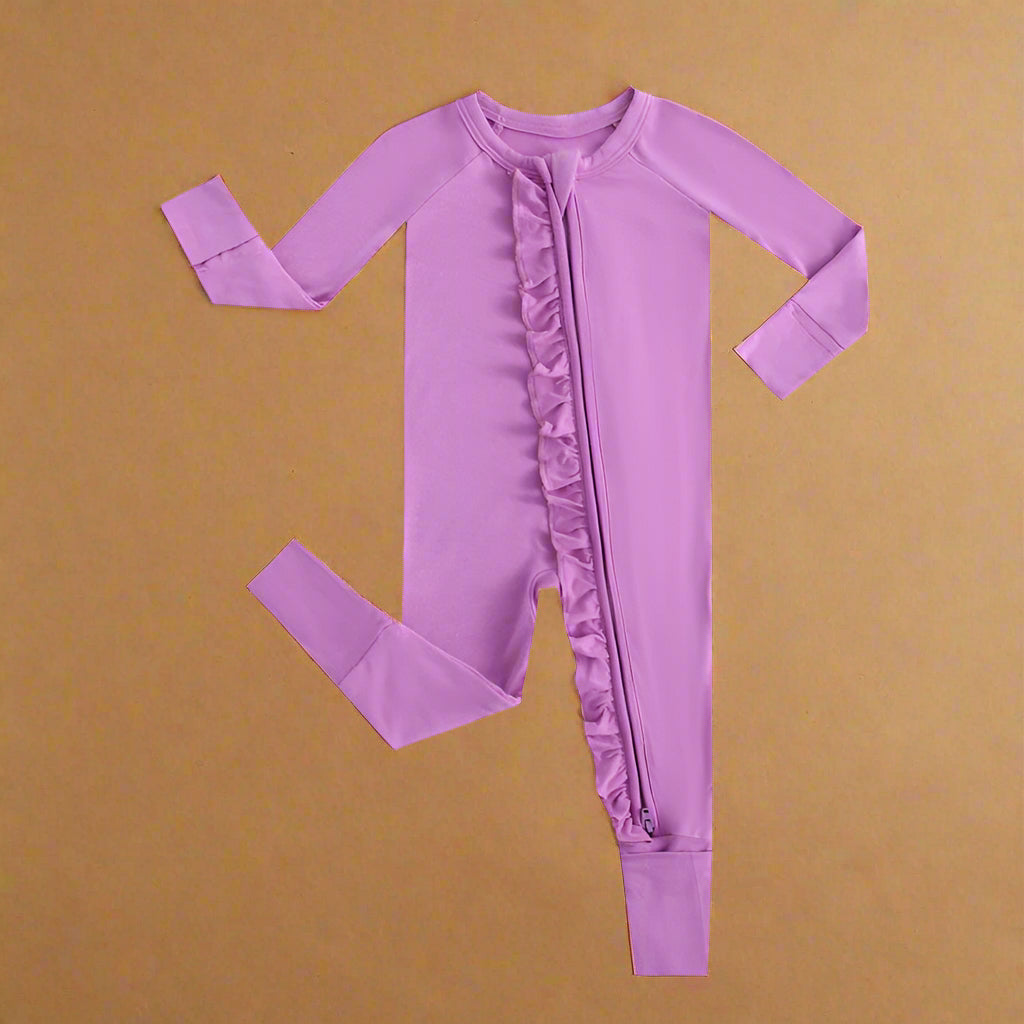 Luxie Lavender Ruffled Zipper Baby Romper