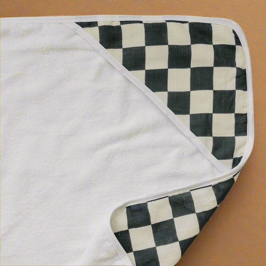 Charcoal Checkered Muslin Hooded Towel