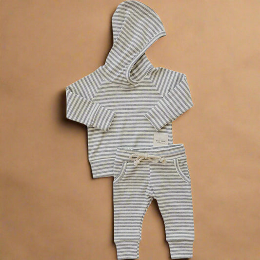 Grey Striped Hooded Set