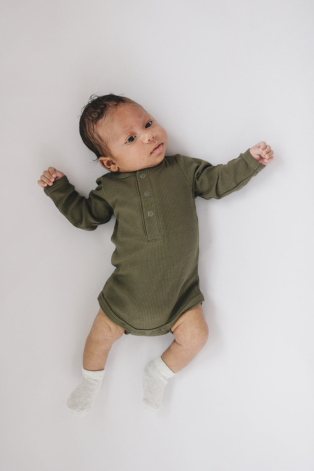 Green Organic Snap Long Sleeve Ribbed Bodysuit