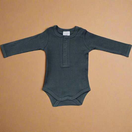 Charcoal Organic Snap Long Sleeve Ribbed Bodysuit