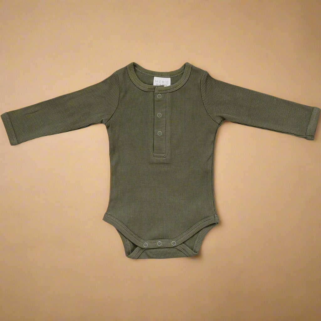 Green Organic Snap Long Sleeve Ribbed Bodysuit