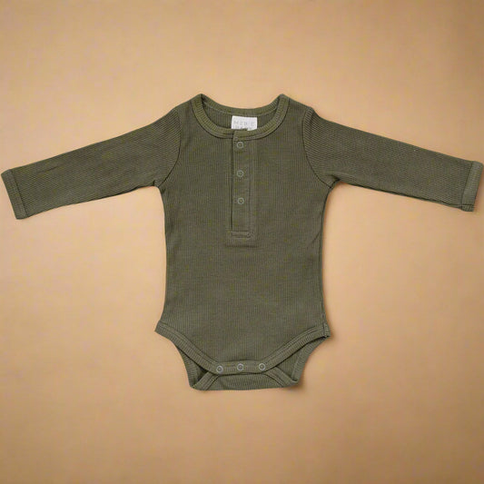 Green Organic Snap Long Sleeve Ribbed Bodysuit