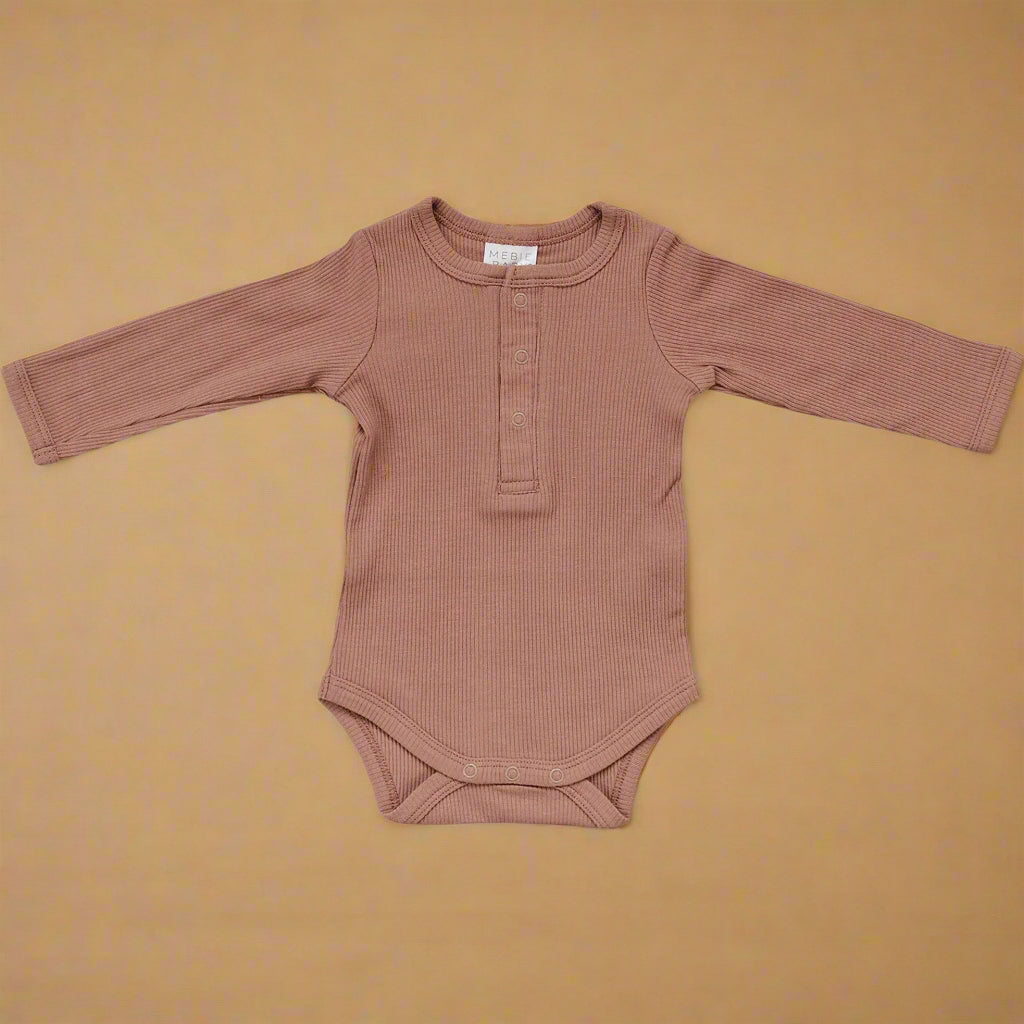 Dusty Rose Organic Snap Long Sleeve Ribbed Bodysuit