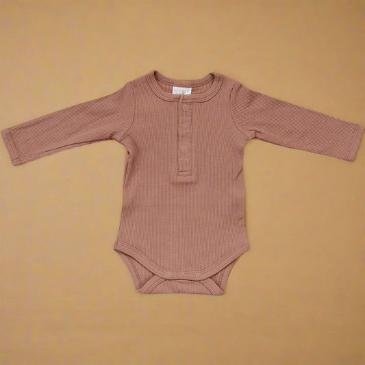 Dusty Rose Organic Snap Long Sleeve Ribbed Bodysuit
