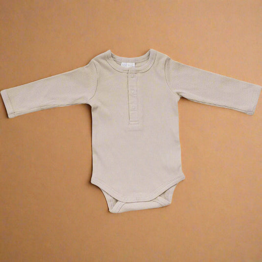 Oatmeal Organic Snap Long Sleeve Ribbed Bodysuit