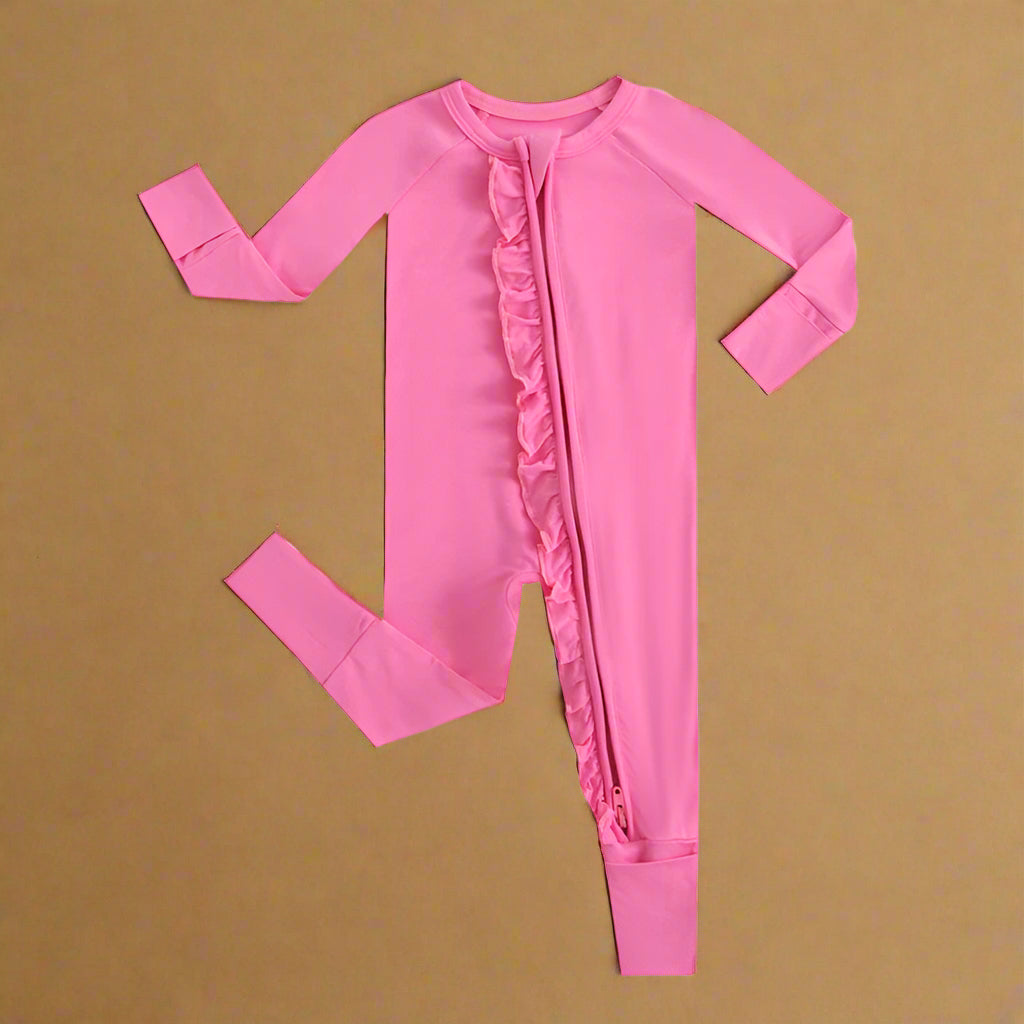 Perfectly Pink Ruffled Zipper Baby Romper