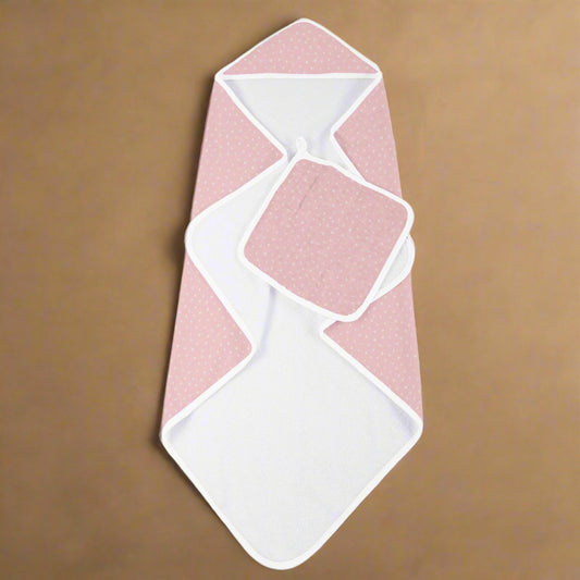 Pink Pearl Polka Dot Hooded Towel and Washcloth Set