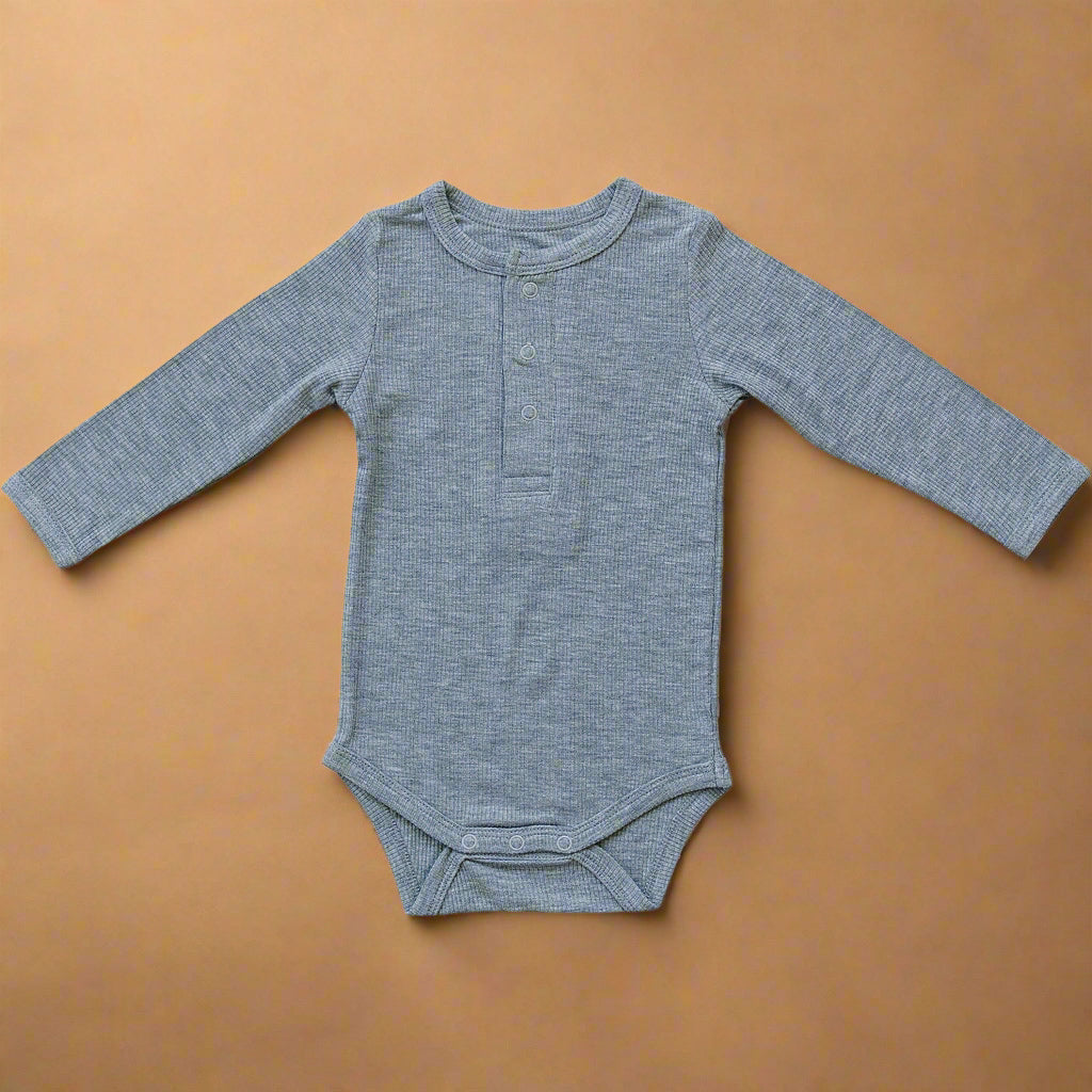 Heather Grey Bamboo Snap Long Sleeve Ribbed Bodysuit