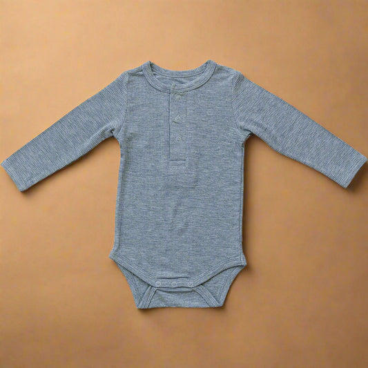 Heather Grey Bamboo Snap Long Sleeve Ribbed Bodysuit