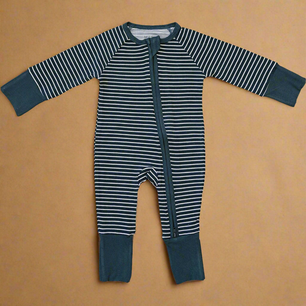 Navy Stripes Ribbed Bamboo Zipper