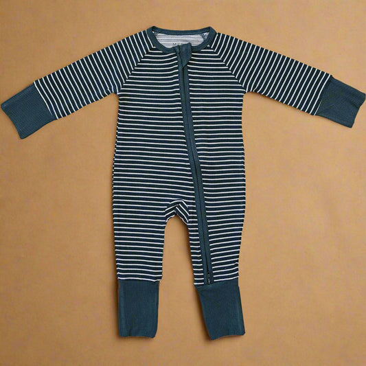 Navy Stripes Ribbed Bamboo Zipper