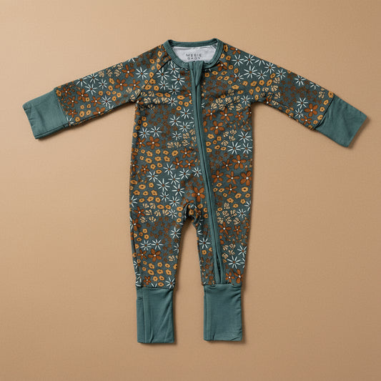 Navy Floral Bamboo Zipper