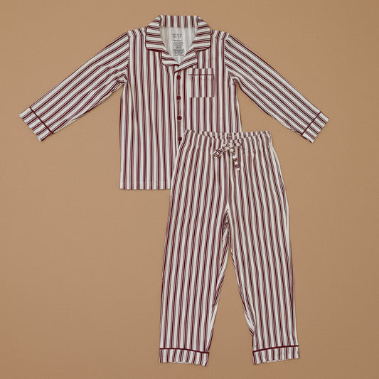 Red Stripes Collared Pajama Set
