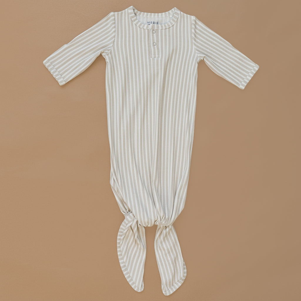 Taupe Stripe Ribbed Bamboo Knot Gown