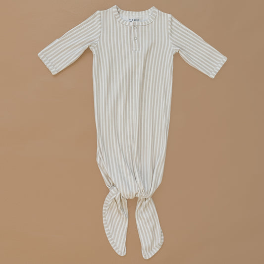 Taupe Stripe Ribbed Bamboo Knot Gown