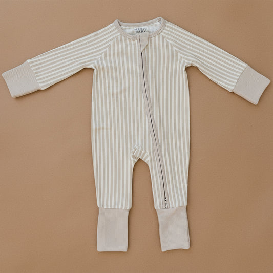 Taupe Stripe Ribbed Bamboo Zipper