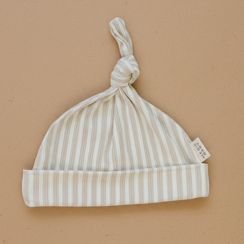 Taupe Stripe Ribbed Bamboo Newborn Knot Hat