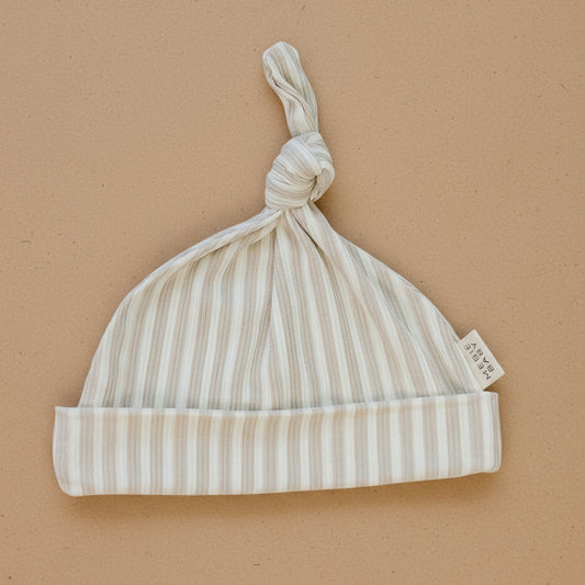 Taupe Stripe Ribbed Bamboo Newborn Knot Hat