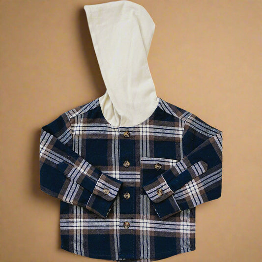 Plaid Hooded Button Up Shirt