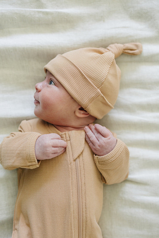 Carmel Ribbed Bamboo Newborn Knot Hat