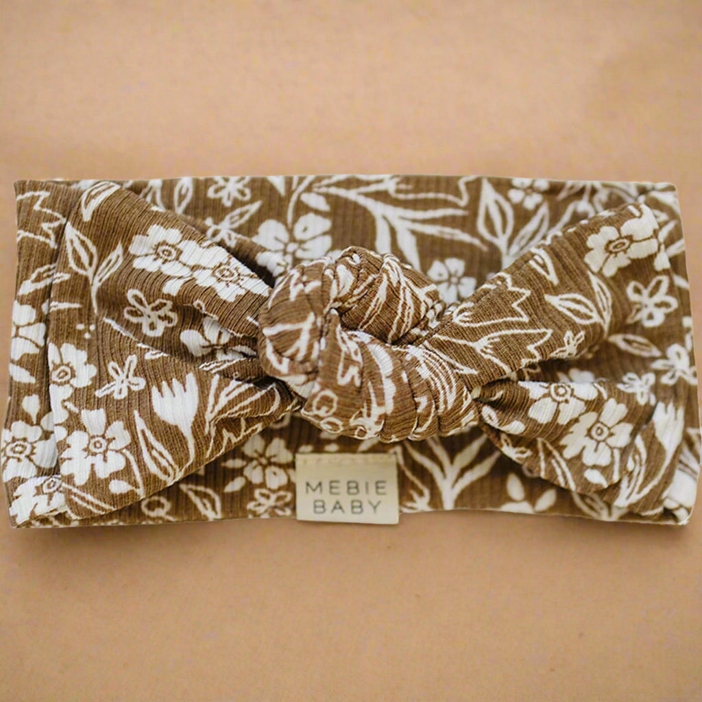 Brown Floral Ribbed Bamboo Head Wrap