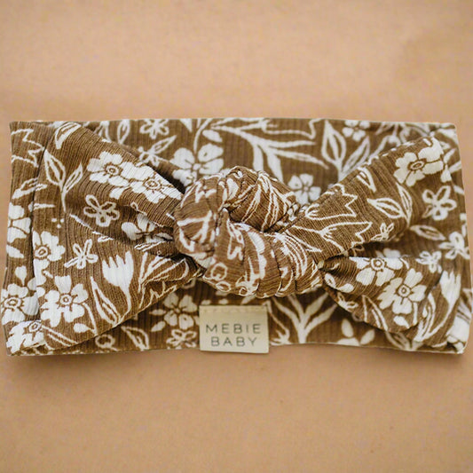 Brown Floral Ribbed Bamboo Head Wrap