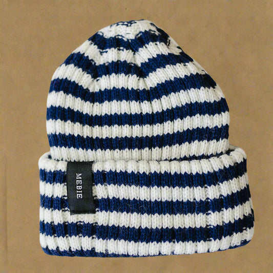 Navy & White Stripe Chunky Knit Beanie