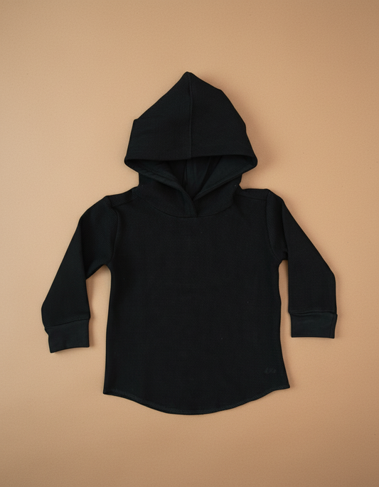 Onyx Waffle Knit Hooded Pullover