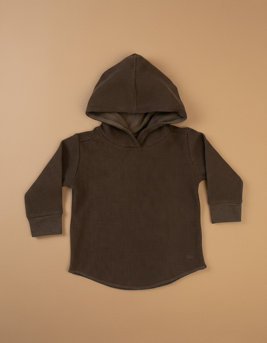 Cocoa Waffle Knit Hooded Pullover