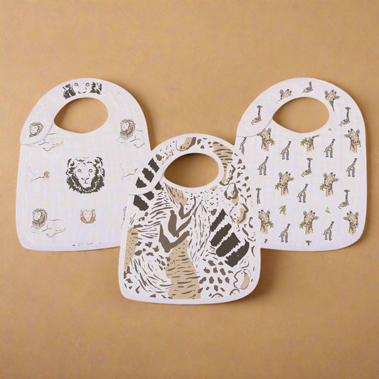 On The Savannah Bamboo Muslin Snap Bibs 3PK