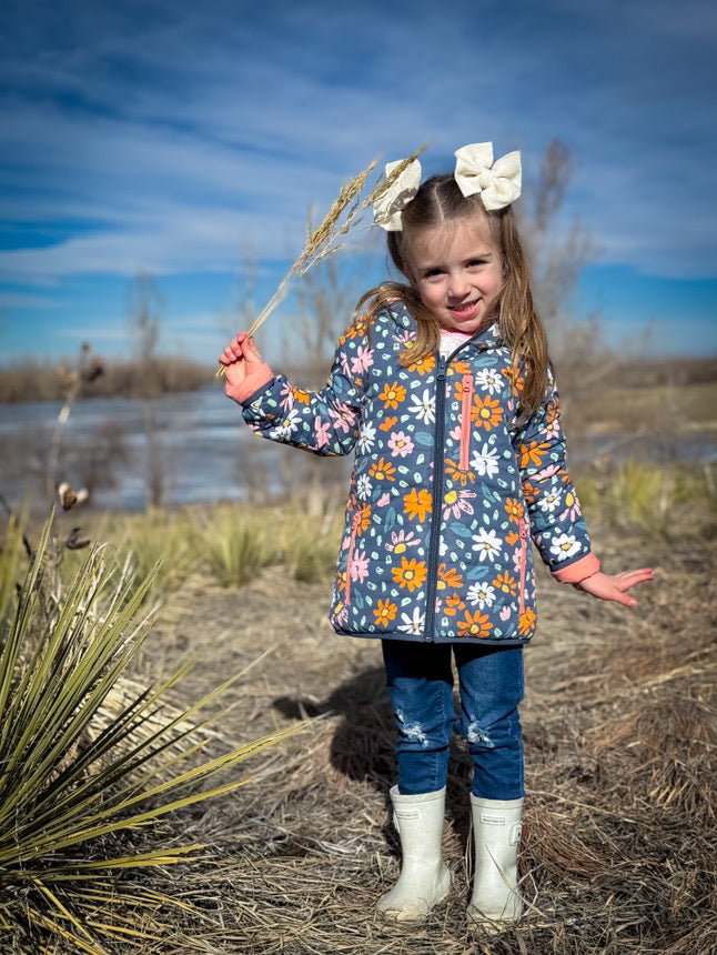Reversible Flowers and Pink Lightweight Puffy Jacket