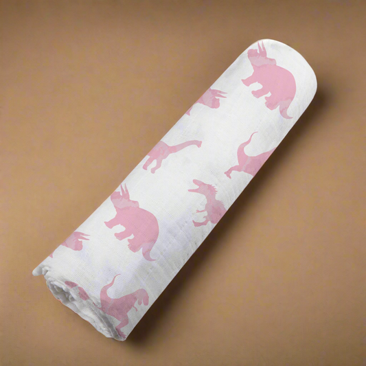 Pink Dinosaurs Bamboo Muslin Swaddle