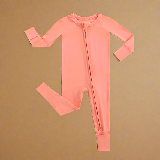 Joyful Coral Zippered Baby Romper