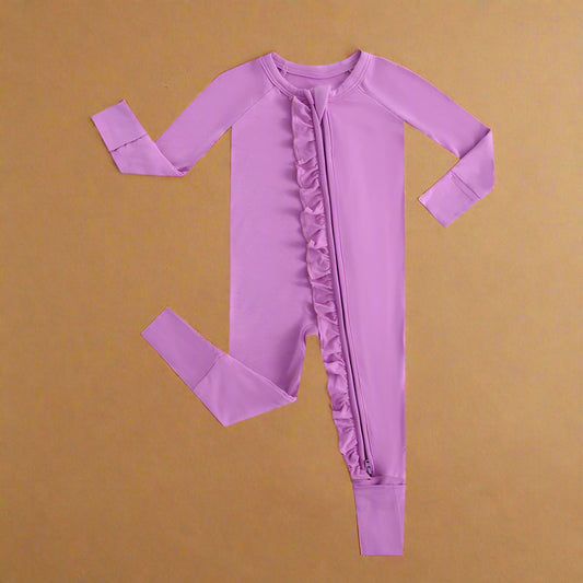 Luxie Lavender Ruffled Zipper Baby Romper