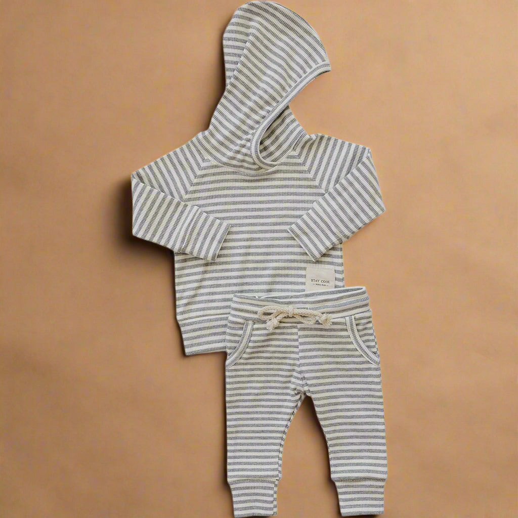 Grey Striped Hooded Set